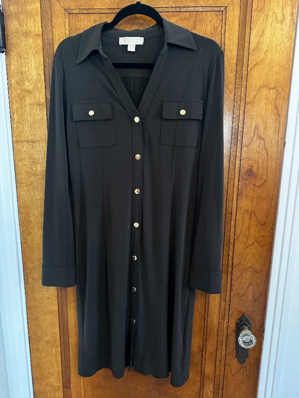 MICHAEL Michael Kors Olive Gold Button Shirt Dress